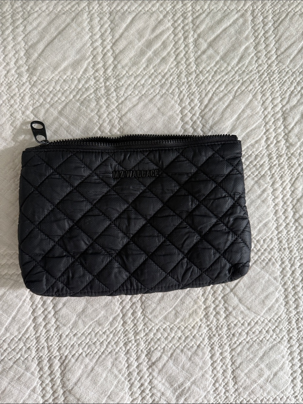 MZ Wallace Black Quilted Nylon Double Zip Cosmetic Pouch Medium Size - Picture 9 of 12